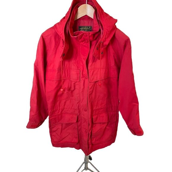 Vintage Eddie Bauer Red Hooded Multi Pocket Utility Full Zip Jacket Sz M - Picture 1 of 9